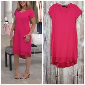 H by Halston Pink Hi-Low Short Sleeve Midi Dress